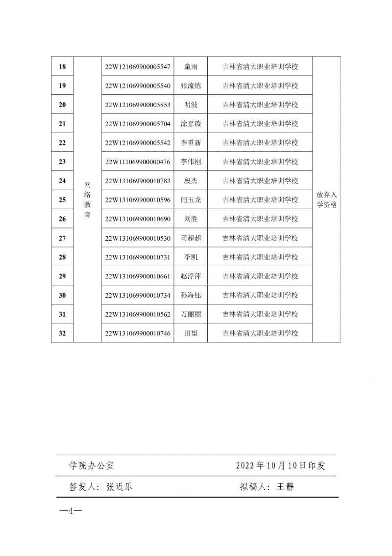 关于取消2022级成人高等教育、网络教育部分考生入学资格的通知